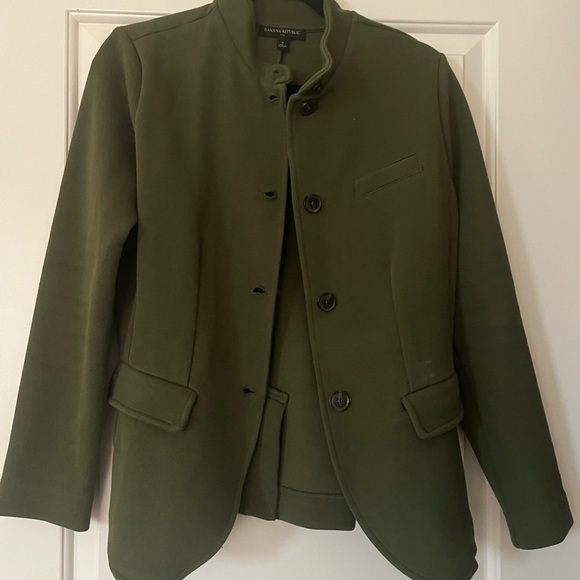 Banana Republic - Olive Green Blazer Size small PIQUE BAND-COLLAR BLAZER - Picture 3 of 3